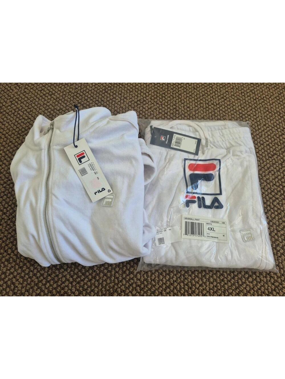 NWT Fila Men's Deverall Velour Track Jacket + Pants White Size 4XL Tracksuit Set